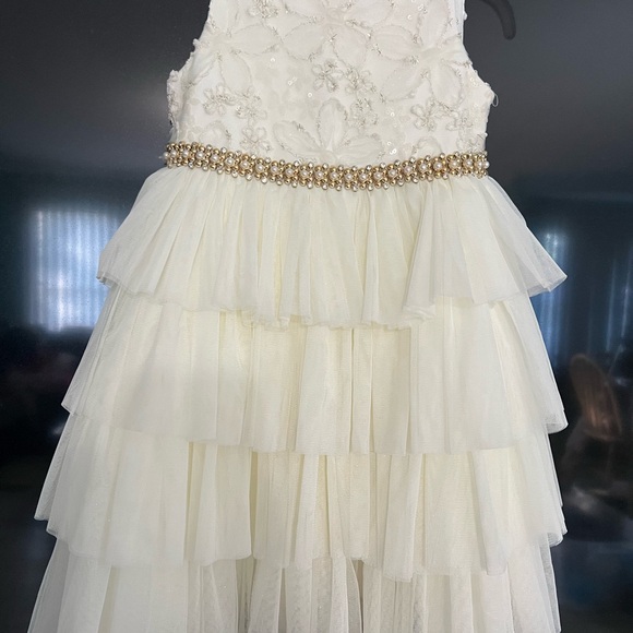 American Princess Ivory Tiered Dress with Gold Beading - Picture 1 of 8